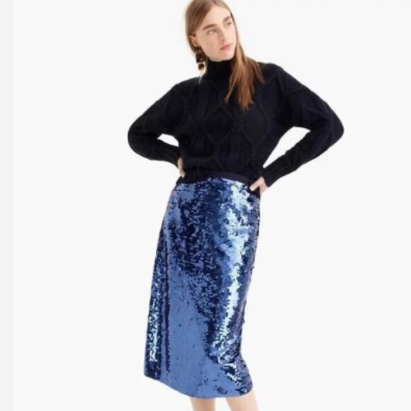 J. Crew Blue Sequin Midi Skirt - Picture 1 of 6